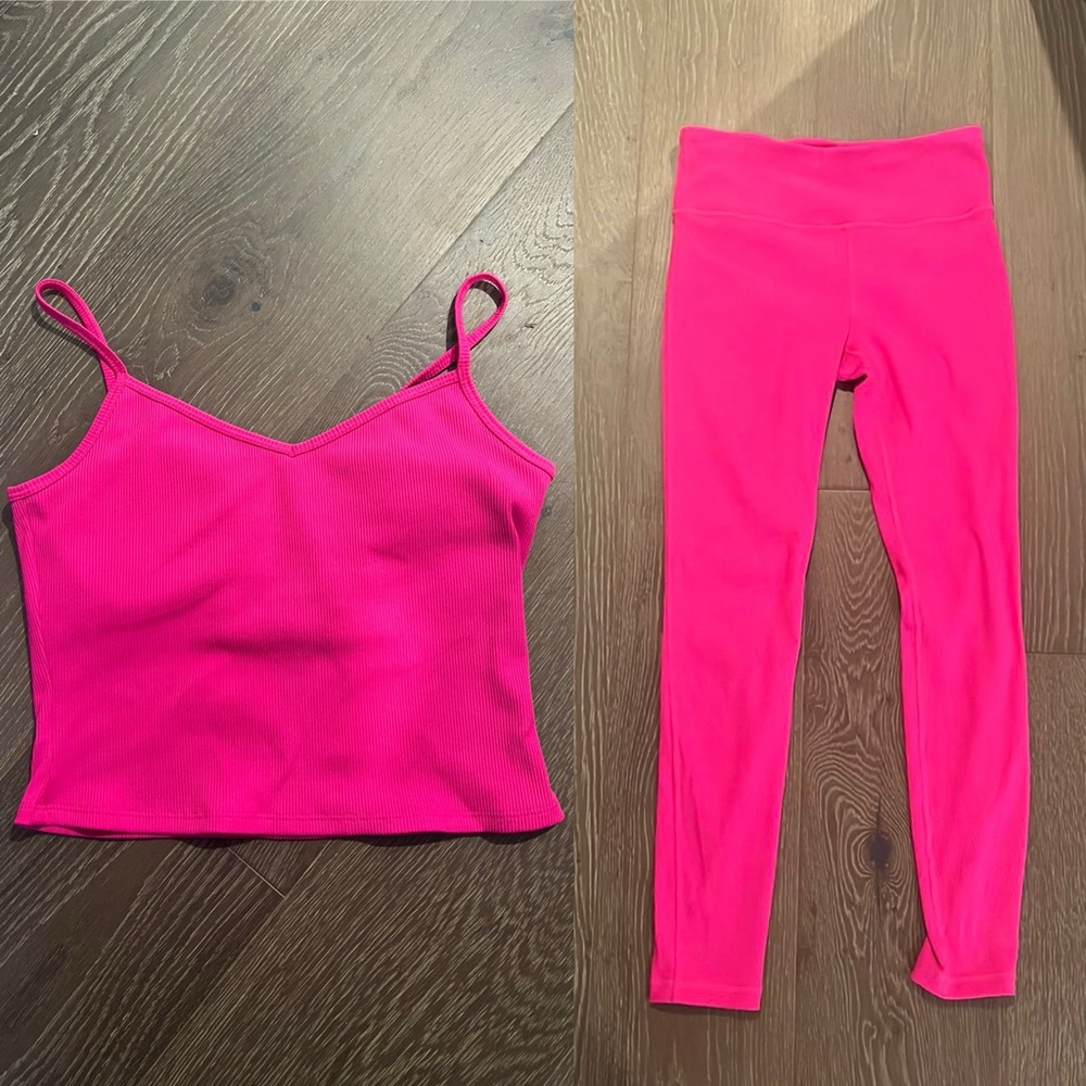 Gap fit ribbed bra and leggings workout set hot pink size small regular